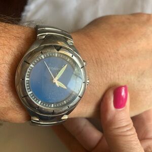 Vintage Fossil Blue AM 3535 Stainless Steel Men’s Watch with Color Changing Face